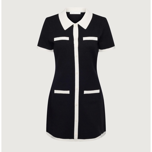 OAK + FORT Dresses & Skirts - Oak + Fort Black Cream Collared Contrast Trim Knit Mini Dress NWT Size XS